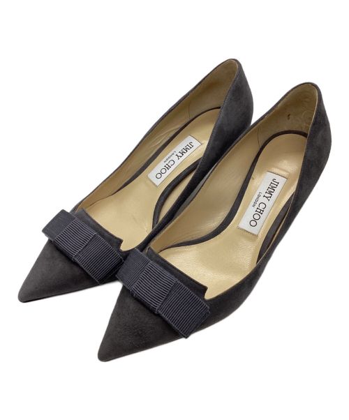 JIMMY CHOO（ジミーチュウ）JIMMY CHOO (ジミーチュウ) ポインテッドトゥリボンパンプス グレー サイズ:SIZE 37 1/2の古着・服飾アイテム