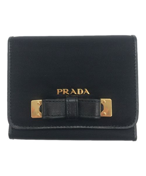 PRADA（プラダ）PRADA (プラダ) 三つ折りナイロンコンパクトウォレット ブラックの古着・服飾アイテム