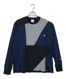 Champion×ANREALAGE（チャンピオン×アンリアレイジ）の古着「クレイジーパターンカットソー」｜ネイビー×グレー