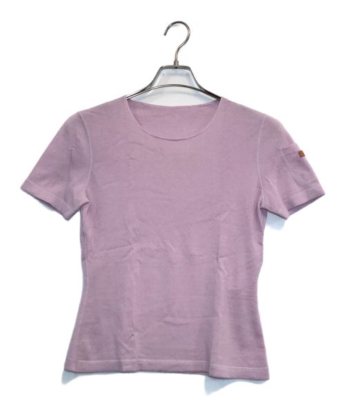 CHANEL（シャネル）CHANEL (シャネル) レザーロゴ半袖カシミヤニット ピンク サイズ:38の古着・服飾アイテム