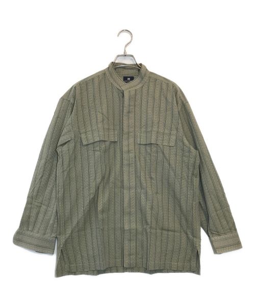 ISSEY MIYAKE（イッセイミヤケ）ISSEY MIYAKE (イッセイミヤケ) バンドカラーストライプシャツ グリーン サイズ:Sの古着・服飾アイテム