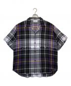 UNUSEDアンユーズド）の古着「Fringe Short Sleeve Check Shirt」｜パープル