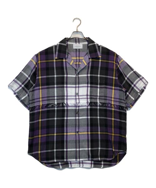 UNUSED（アンユーズド）UNUSED (アンユーズド) Fringe Short Sleeve Check Shirt パープル サイズ:SIZE 3の古着・服飾アイテム