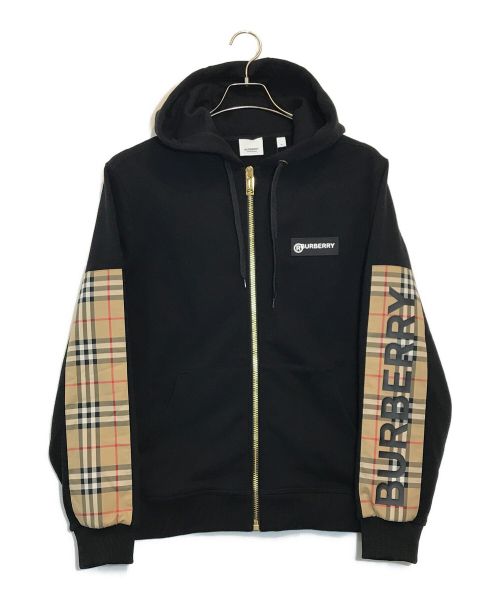 BURBERRY LONDON（バーバリーロンドン）BURBERRY LONDON (バーバリーロンドン) ヴィンテージチェックパネル オーバーサイズジップパーカー ブラック サイズ:SIZE M 未使用品の古着・服飾アイテム