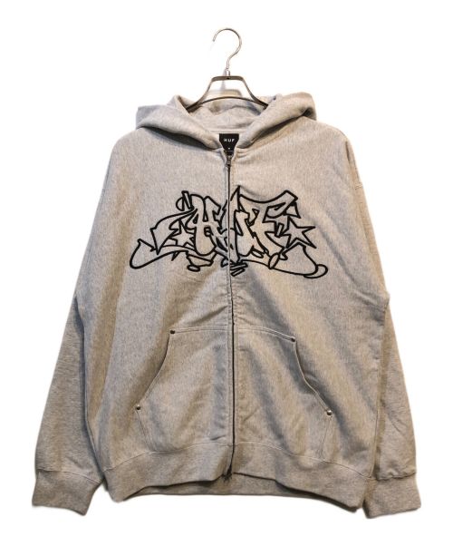 HUF（ハフ）HUF (ハフ) OUTLINES HEAVY WEIGHT FULL ZIP FLEECE グレー サイズ:Mの古着・服飾アイテム