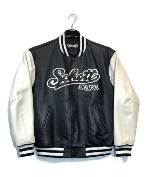 Schott（ショット）Schott (ショット) FULL LETEHER STADIUM JACKET ブラック×ホワイト サイズ:SIZE Lの古着・服飾アイテム