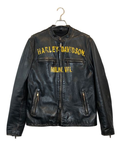 HARLEY-DAVIDSON（ハーレーダビッドソン）HARLEY-DAVIDSON (ハーレーダビッドソン) 加工シングルライダースジャケット ブラック サイズ:Mの古着・服飾アイテム