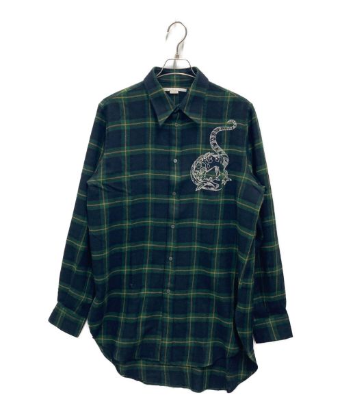 STELLA McCARTNEY（ステラマッカートニー）STELLA McCARTNEY (ステラマッカートニー) Dragon-embroidered Tartan Regular-fit Wool Shirt グリーン サイズ:40の古着・服飾アイテム