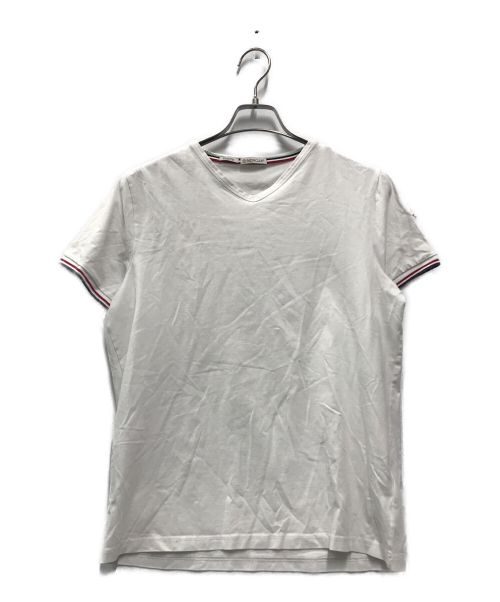 MONCLER（モンクレール）MONCLER (モンクレール) MAGLIA SCOLLO A V Slim Fit ロゴTシャツ ホワイト サイズ:Lの古着・服飾アイテム