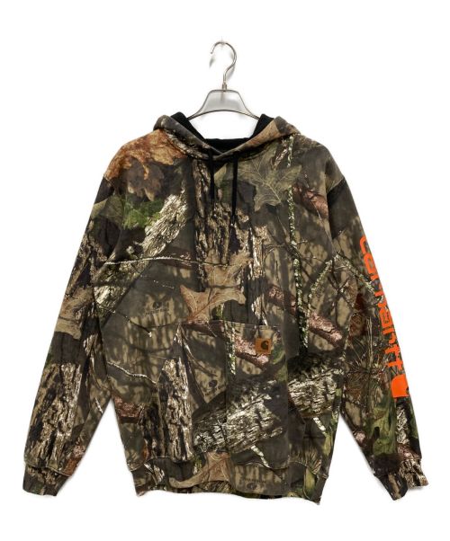 CarHartt（カーハート）CarHartt (カーハート) MIDWEIGHT CAMO SLEEVE LOGO HOODIE ブラウン サイズ:Mの古着・服飾アイテム