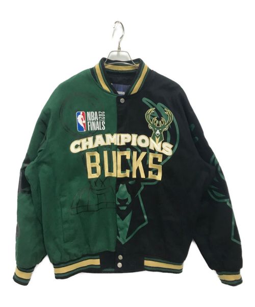 JH Design（ジェイエイチデザイン）JH design (ジェイエイチデザイン) NBA (エヌビーエー) 2 Tone Milwaukee Bucks Varsity Jacket グリーン×ブラック サイズ:XLの古着・服飾アイテム