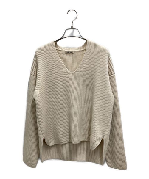 AURALEE（オーラリー）AURALEE (オーラリー) SUPER FINE WOOL RIB KNIT V NECK P/O ベージュの古着・服飾アイテム