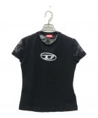 DIESELディーゼル）の古着「Dロゴ OVERLACE Tシャツ」｜ブラック