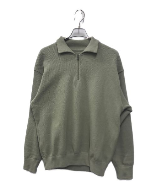 crepuscule（クレプスキュール）crepuscule (クレプスキュール) Moss Stitch Half Zip Polo オリーブ サイズ:Sの古着・服飾アイテム