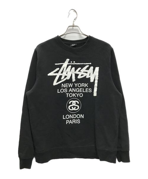 stussy（ステューシー）stussy (ステューシー) WORLD TOUR CREWNECK ブラック サイズ:Mの古着・服飾アイテム