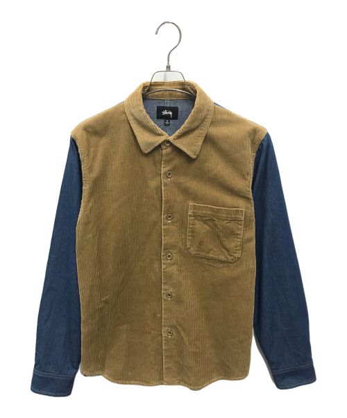 stussy（ステューシー）stussy (ステューシー) Cord Denim Mix Shirts ブラウン×インディゴ サイズ:Ⅿの古着・服飾アイテム