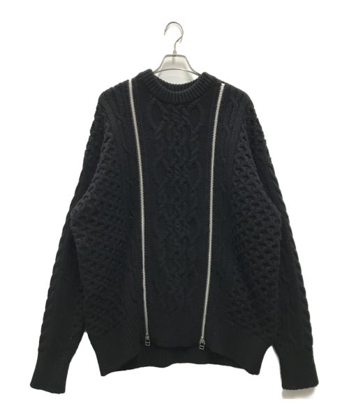 JOHN LAWRENCE SULLIVAN（ジョンローレンスサリバン）JOHN LAWRENCE SULLIVAN (ジョンローレンスサリバン) ZIPPED FISHERMAN KNIT SWEATER ブラック サイズ:Mの古着・服飾アイテム