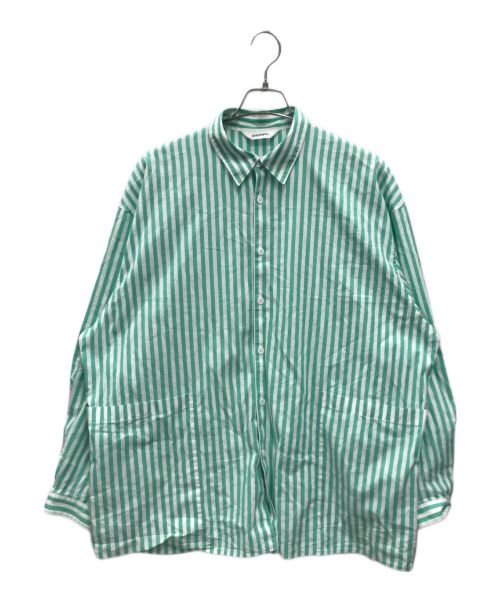 digawel（ディガウェル）DIGAWEL (ディガウェル) Side pocket L/S shirt stripe グリーン サイズ:1の古着・服飾アイテム