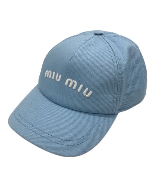 MIU MIU（ミュウミュウ）MIU MIU (ミュウミュウ) ドリル ベースボールキャップ ブルーの古着・服飾アイテム