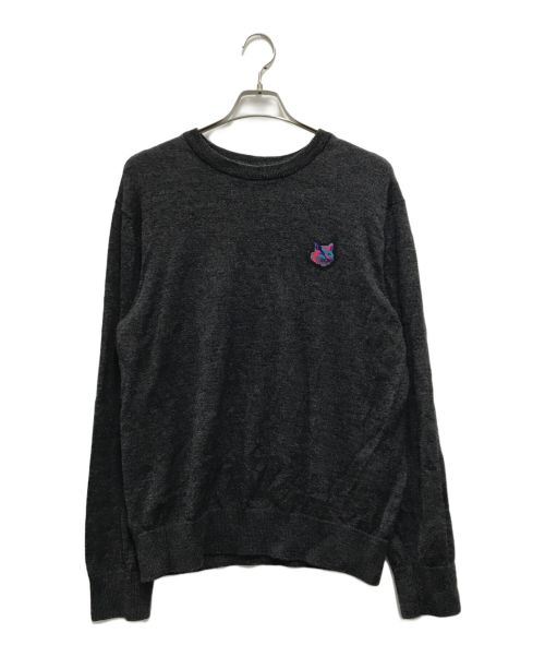 maison kitsune（メゾンキツネ）MAISON KITSUNE (メゾンキツネ) FOX HEAD PATCH CREW KNIT ブラック サイズ:Mの古着・服飾アイテム