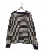 Needlesニードルズ）の古着「L/S Crew Neck Tee - Cotton Stripe Jersey」｜パープル×ベージュ