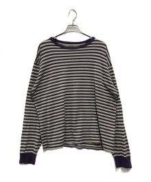 Needles（ニードルズ）の古着「L/S Crew Neck Tee - Cotton Stripe Jersey」｜パープル×ベージュ