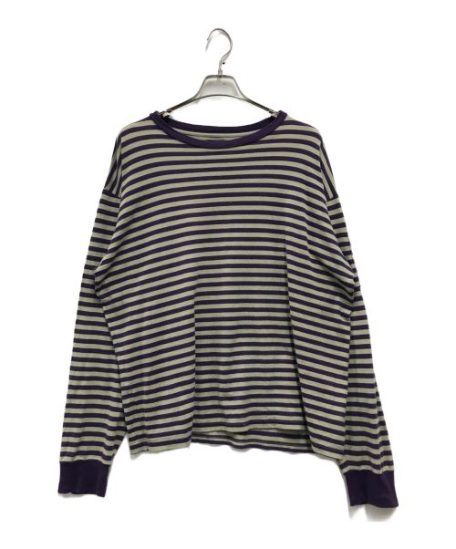 Needles（ニードルズ）Needles (ニードルズ) L/S Crew Neck Tee - Cotton Stripe Jersey パープル×ベージュ サイズ:XLの古着・服飾アイテム