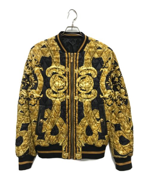 VERSACE（ヴェルサーチ）VERSACE (ヴェルサーチ) 総柄キルティングジャケット ゴールド×ブラック サイズ:44の古着・服飾アイテム