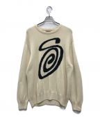 stussyステューシー）の古着「CURLY S SWEATER」｜ベージュ×ブラック