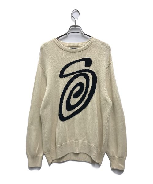 stussy（ステューシー）stussy (ステューシー) CURLY S SWEATER ベージュ×ブラック サイズ:SIZE Lの古着・服飾アイテム