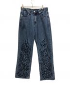 NOMANUALノーマニュアル）の古着「TRIBAL EMBROIDERED DENIM PANTS」｜インディゴ