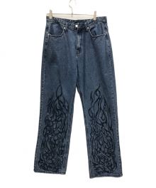 NOMANUAL（ノーマニュアル）の古着「TRIBAL EMBROIDERED DENIM PANTS」｜インディゴ