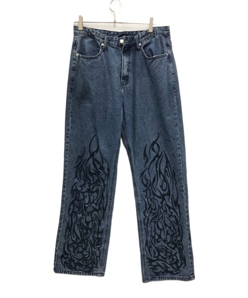 NOMANUAL（ノーマニュアル）NOMANUAL (ノーマニュアル) TRIBAL EMBROIDERED DENIM PANTS インディゴ サイズ:Lの古着・服飾アイテム