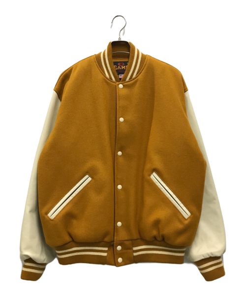 GAME SPORTSWEAR（ゲームスポーツウェア）GAME SPORTSWEAR (ゲームスポーツウェア) LEATHER SLEEVE VARSITY JACKET イエロー サイズ:Lの古着・服飾アイテム