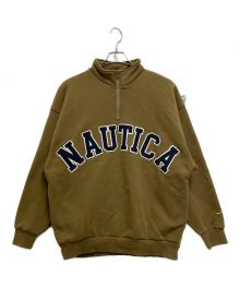 NAUTICA（ノーティカ）の古着「Arch Logo Cadet Collar Fleece Sweatshirt」｜ベージュ