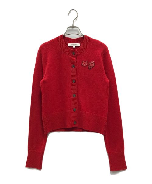 maison kitsune（メゾンキツネ）MAISON KITSUNE (メゾンキツネ) DOUBLE PATCH FOX & DRAGON CARDIGAN レッド サイズ:Sの古着・服飾アイテム