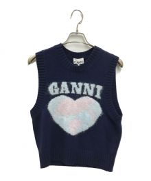 GANNI（ガニー）の古着「LOGO INTARSIA VEST(ロゴ インターシャ ベスト)」｜ネイビー