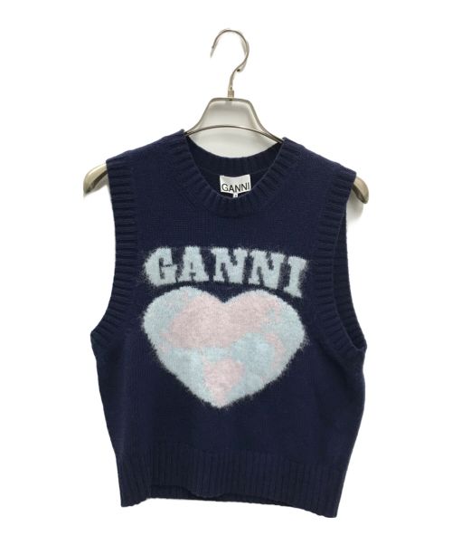 GANNI（ガニー）GANNI (ガニー) LOGO INTARSIA VEST(ロゴ インターシャ ベスト) ネイビー サイズ:Mの古着・服飾アイテム