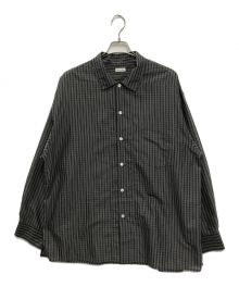 STEVEN ALAN（スティーブンアラン）の古着「T/C CHECK TRIPLE-STICH CAMP COLLAR SHIRT(ティー シー チェック トリプル ステッチ キャンプ カラー シャツ)」｜ネイビー