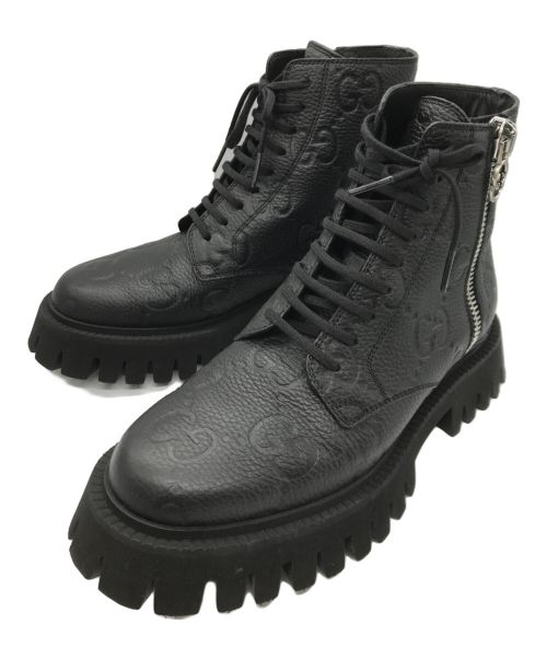 GUCCI（グッチ）GUCCI (グッチ) GG leather boots(レザー ブーツ) ブラック サイズ:37 1/2の古着・服飾アイテム