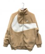 NIKEナイキ）の古着「BIG SWOOSH SHERPA JAKET(ビッグ スウッシュ シェルパ ジャケット)」｜ベージュ×ホワイト