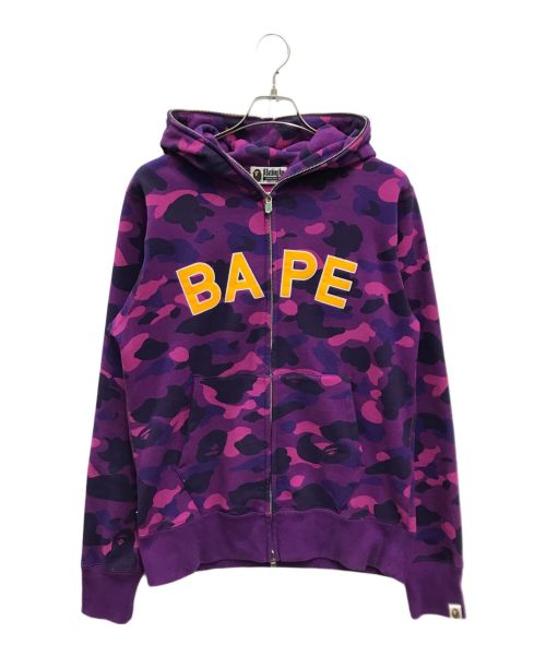 A BATHING APE（アベイシングエイプ）A BATHING APE (アベイシングエイプ) パープルカモフルジップロゴパーカー パープル サイズ:Lの古着・服飾アイテム