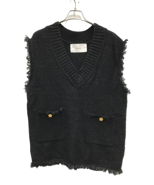 ADAWAS（アダワス）ADAWAS (アダワス) KNIT TWEED 2POCKETS VEST ブラック サイズ:FREEの古着・服飾アイテム