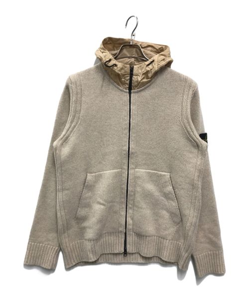 STONE ISLAND（ストーンアイランド）STONE ISLAND (ストーンアイランド) Lambswool Hooded Cardigan ベージュ サイズ:SIZE Lの古着・服飾アイテム