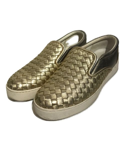 BOTTEGA VENETA（ボッテガベネタ）BOTTEGA VENETA (ボッテガベネタ) イントレチャートスリッポン ゴールド サイズ:38の古着・服飾アイテム