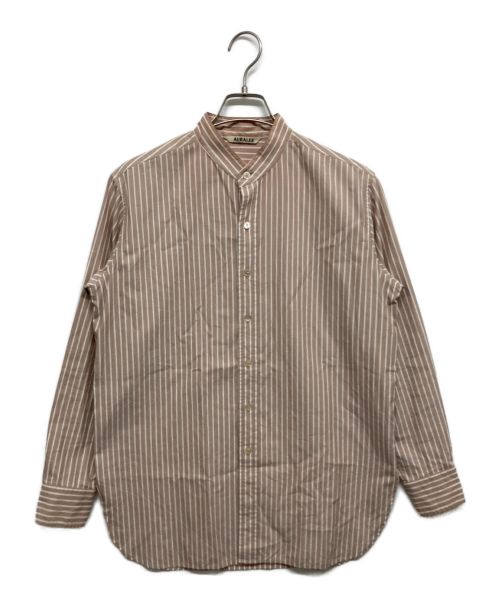 AURALEE（オーラリー）AURALEE (オーラリー) WASHED FINX TWILL STRIPE STAND COLLAR SHIRTS ブラウンの古着・服飾アイテム