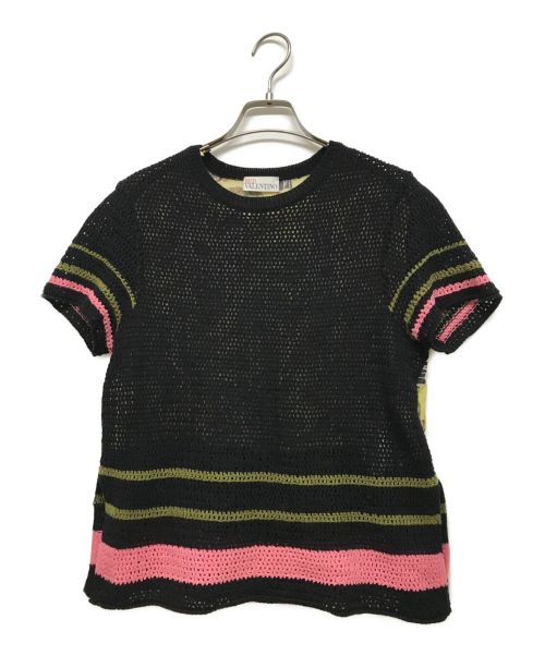 RED VALENTINO（レッドヴァレンティノ）RED VALENTINO (レッドヴァレンティノ) メッシュ切替ニット ブラック サイズ:Sの古着・服飾アイテム