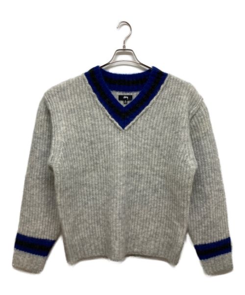 stussy（ステューシー）stussy (ステューシー) MOHAIR TENNIS SWEATER ホワイト×ブルー サイズ:XLの古着・服飾アイテム