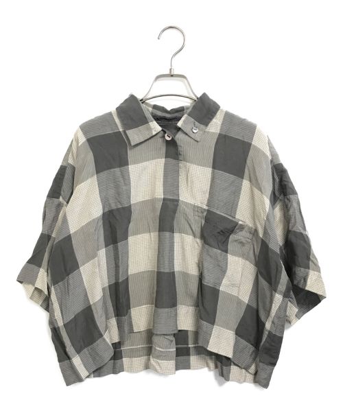 ISSEY MIYAKE（イッセイミヤケ）ISSEY MIYAKE (イッセイミヤケ) シルクレーヨンシャツ グレー サイズ:Mの古着・服飾アイテム