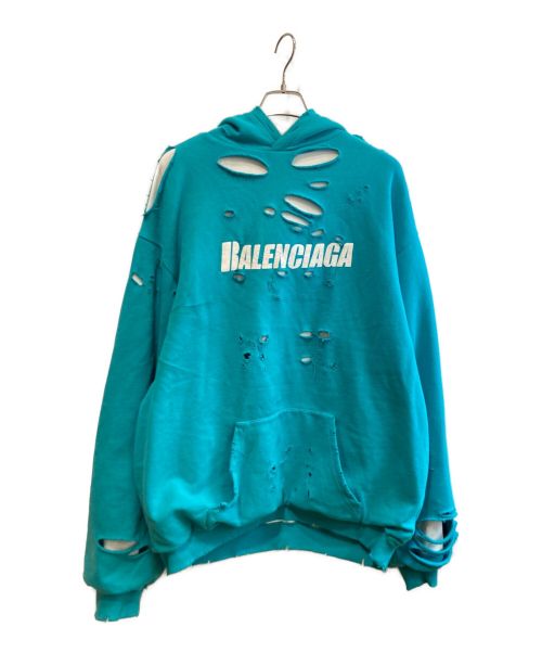 BALENCIAGA（バレンシアガ）BALENCIAGA (バレンシアガ) Caps Destroyed Hoodie ブルー サイズ:Mの古着・服飾アイテム